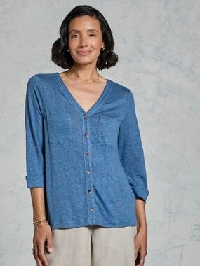 Nomad the Label, Marlee Linen Jersey Top, Aegean Blue